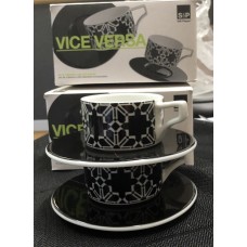 S & P VICE VERSA BLACK AND WHITE ESPRESSO CUPS WITH SAUCERS (SET OF 8)